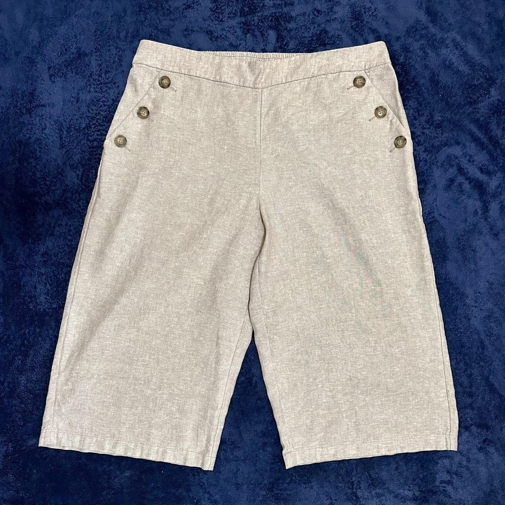 LANE BRYANT Capri Pants Womens 18 Plus Beige Linen Blend Wide Leg Button Pull On